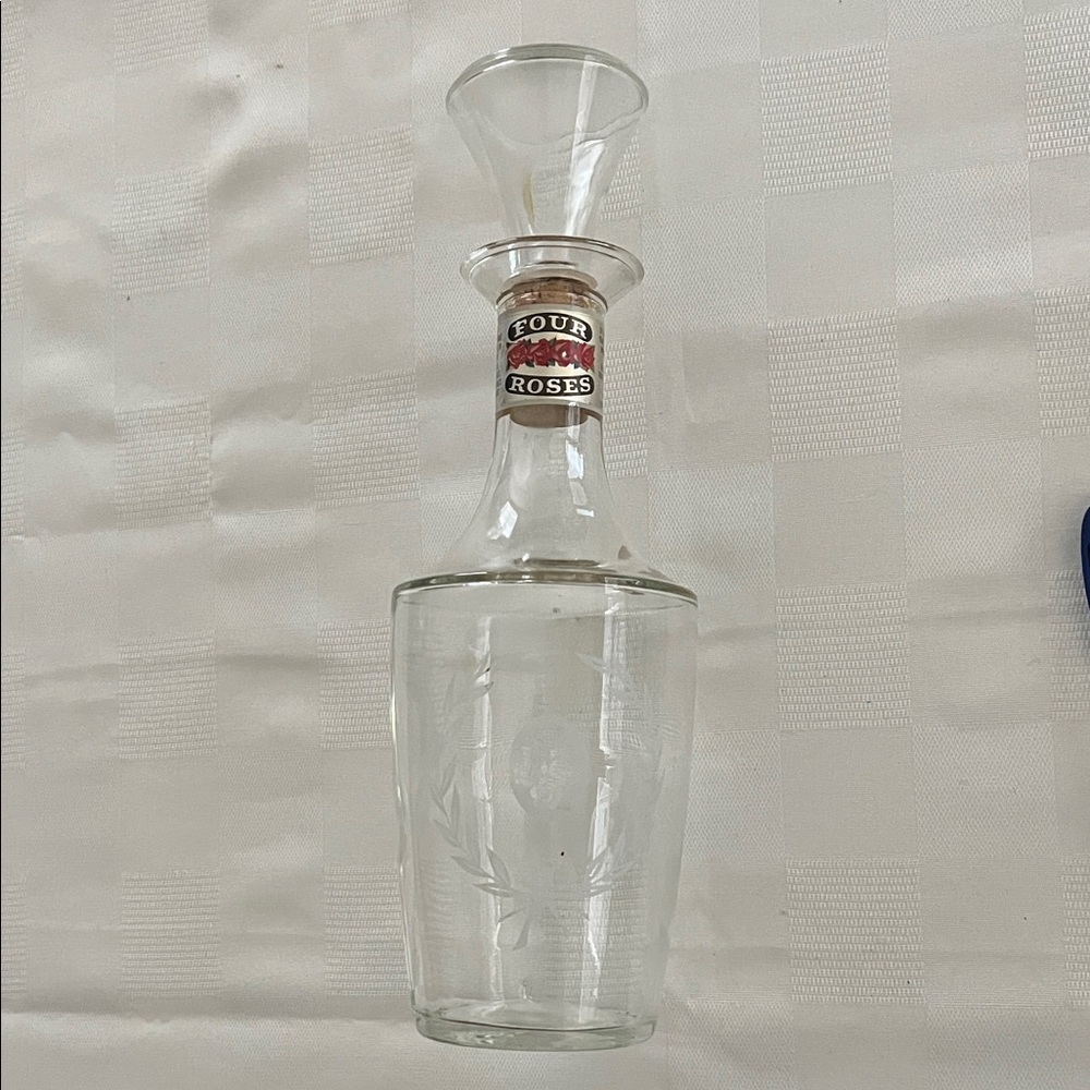 Vintage Four Roses 1960’s Clear Glass Whiskey Decanter